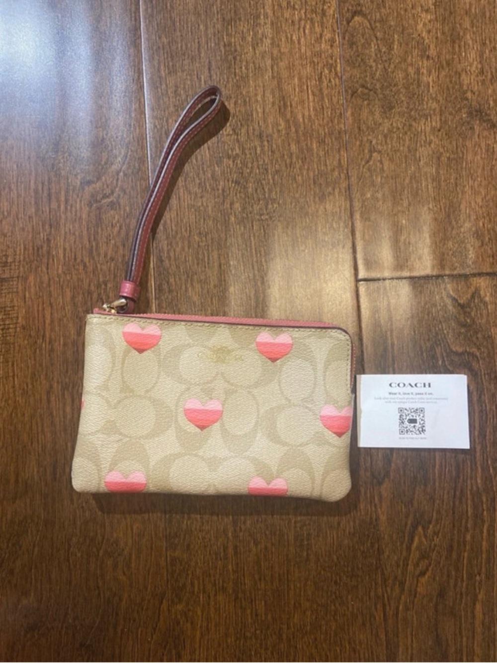 Coach Corner Zip Wristlet with Striped Heart Print